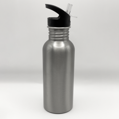 Bottle with Straw Top - Silver - 20oz