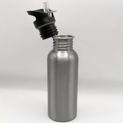 Bottle with Straw Top - Silver - 20oz