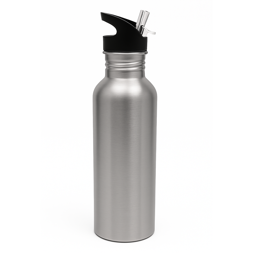 Bottle with Straw Top - Silver - 20oz