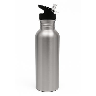 Bottle with Straw Top - Silver - 20oz